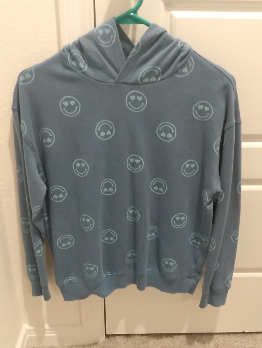 wonder nation Blue Hooded Sweatshirt with Light Smile Prints
